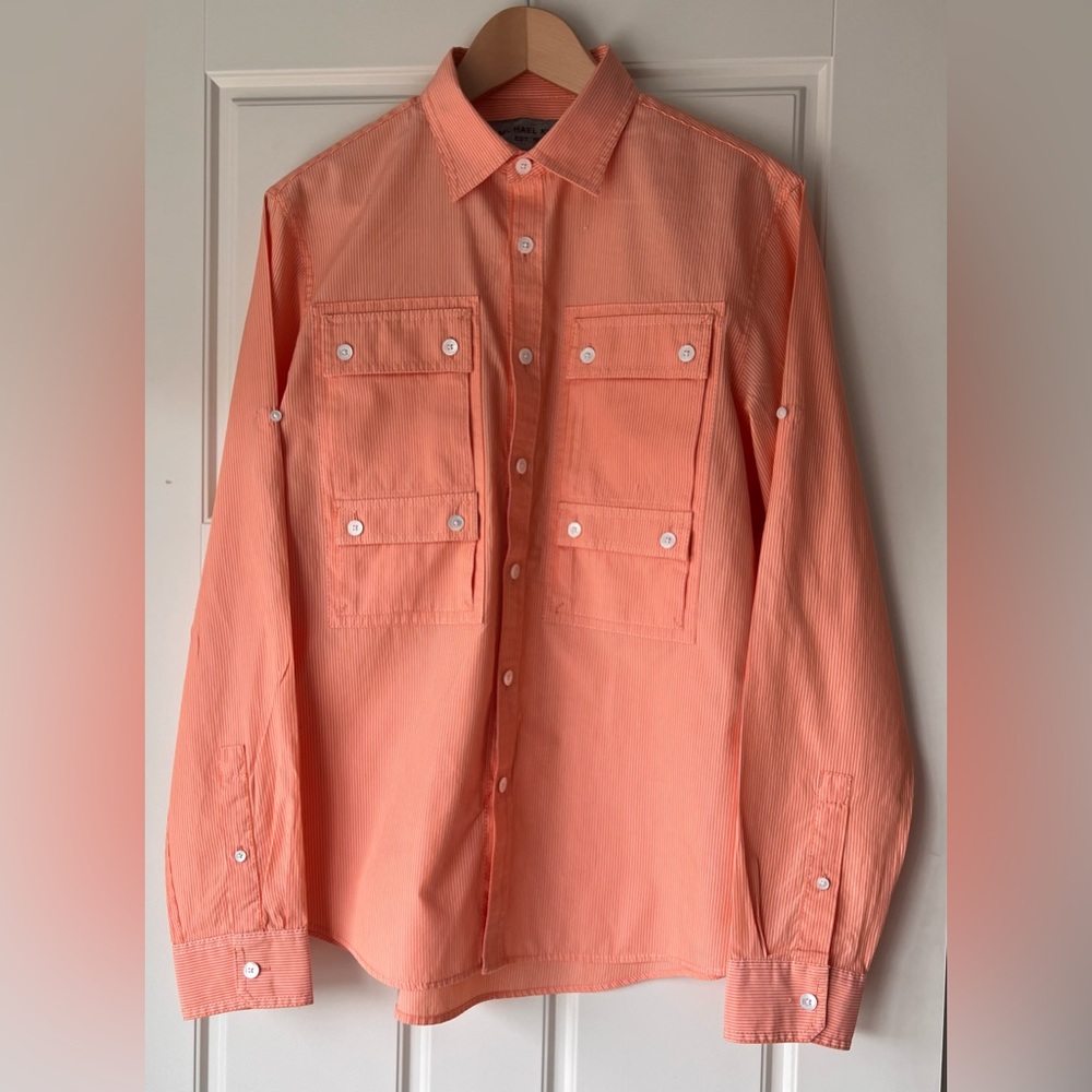 Michael Kors Orange White Striped Button Up Size S
